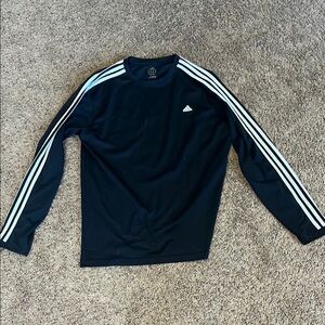 Adidas Men's Black Long Sleeve Tee with White Stripes